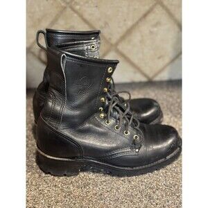 Boot World Men's Lace Up Boots Leather Steel Toe Logger Firemen Linemen Sz 8